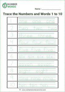 Trace the Numbers and Words1 to 10